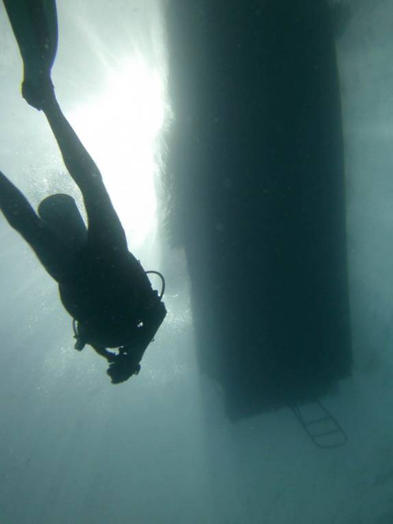 Voltando para o barco ao final do mergulho em Three Anchors, em Montserrat, no Caribe